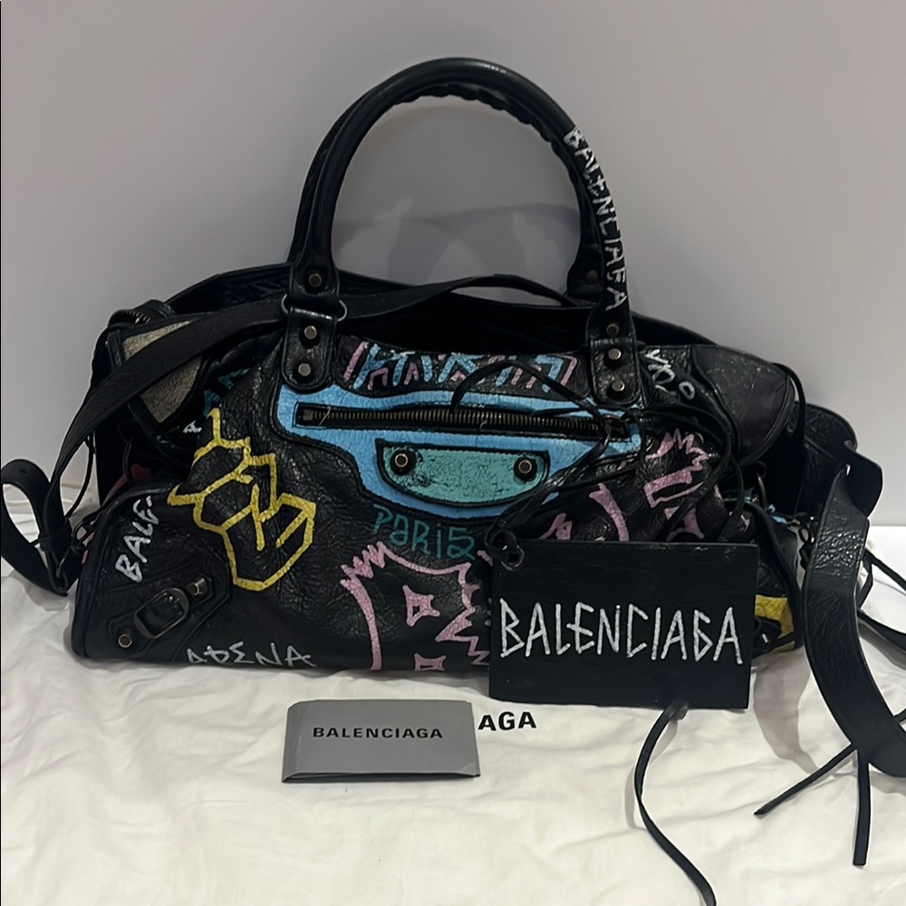 Balenciaga Black Satchel with Urban Graffiti Design